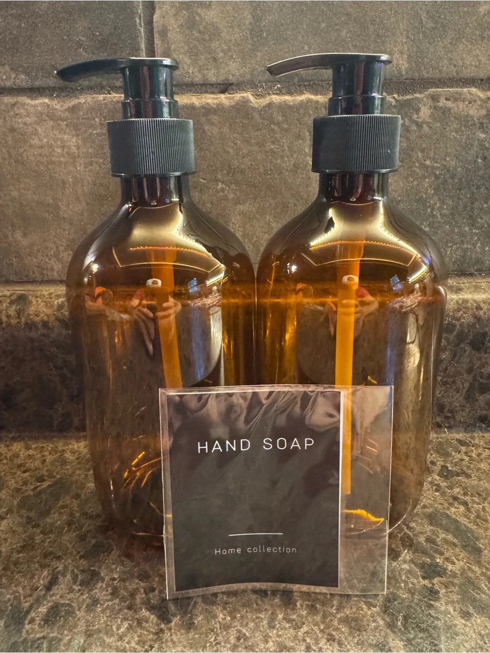 Amber Plastic Pump Soap Bottles - Dish & Hand Soap Set